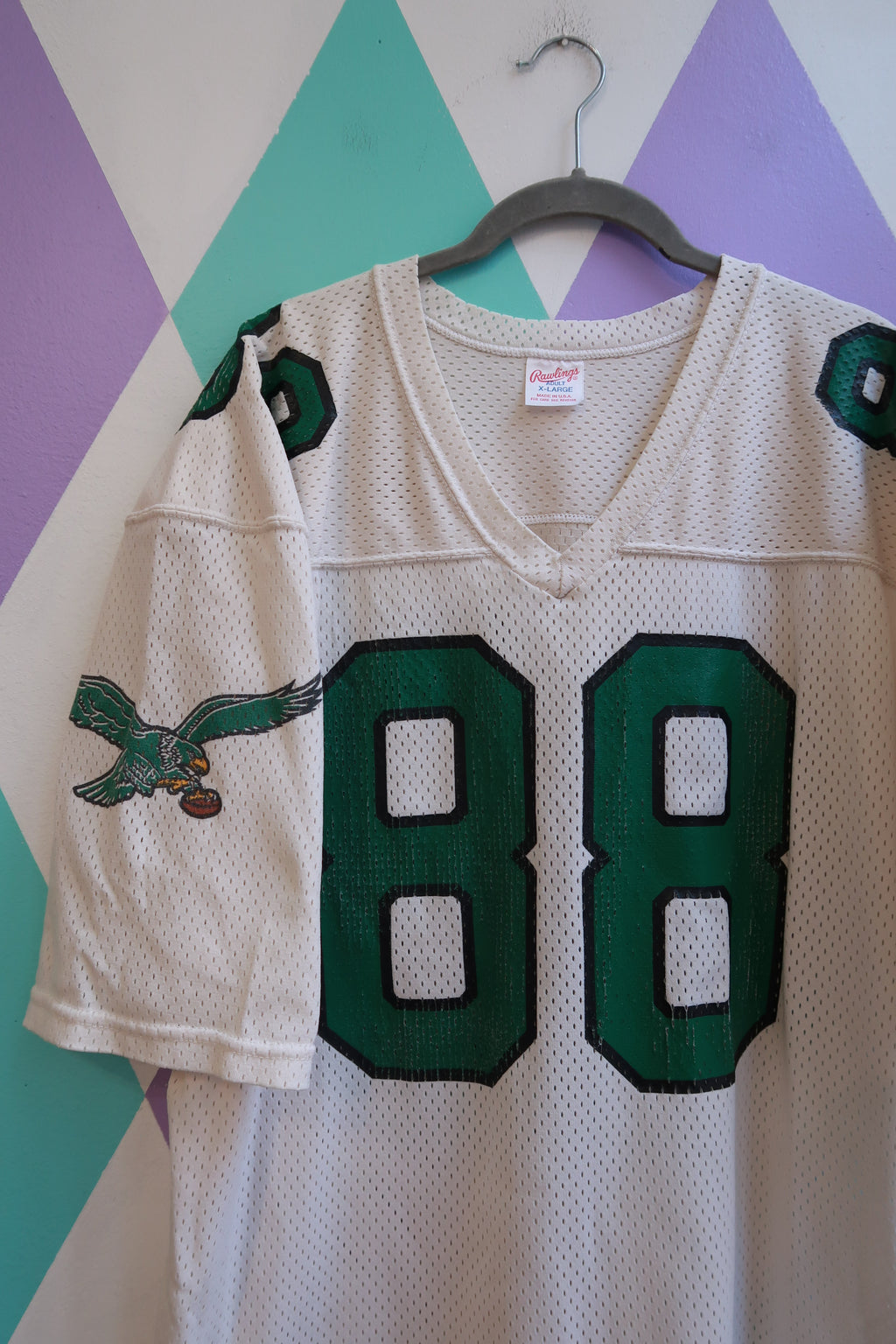 Men's vintage 90s Philadelphia Eagles #88 NFL mesh football jersey by Elektra Vintage, featuring team logo and classic mesh design.