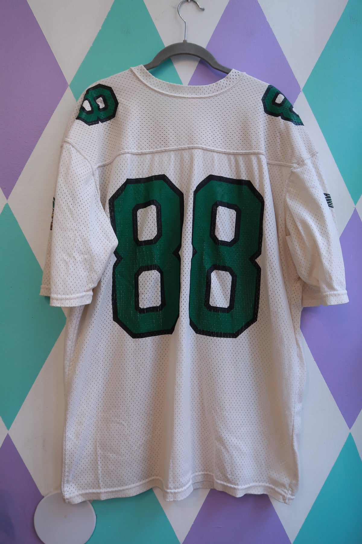 Vintage 90s Philadelphia Eagles #88 Rawlings NFL mesh football jersey for men by Elektra Vintage, featuring team logo and mesh fabric.