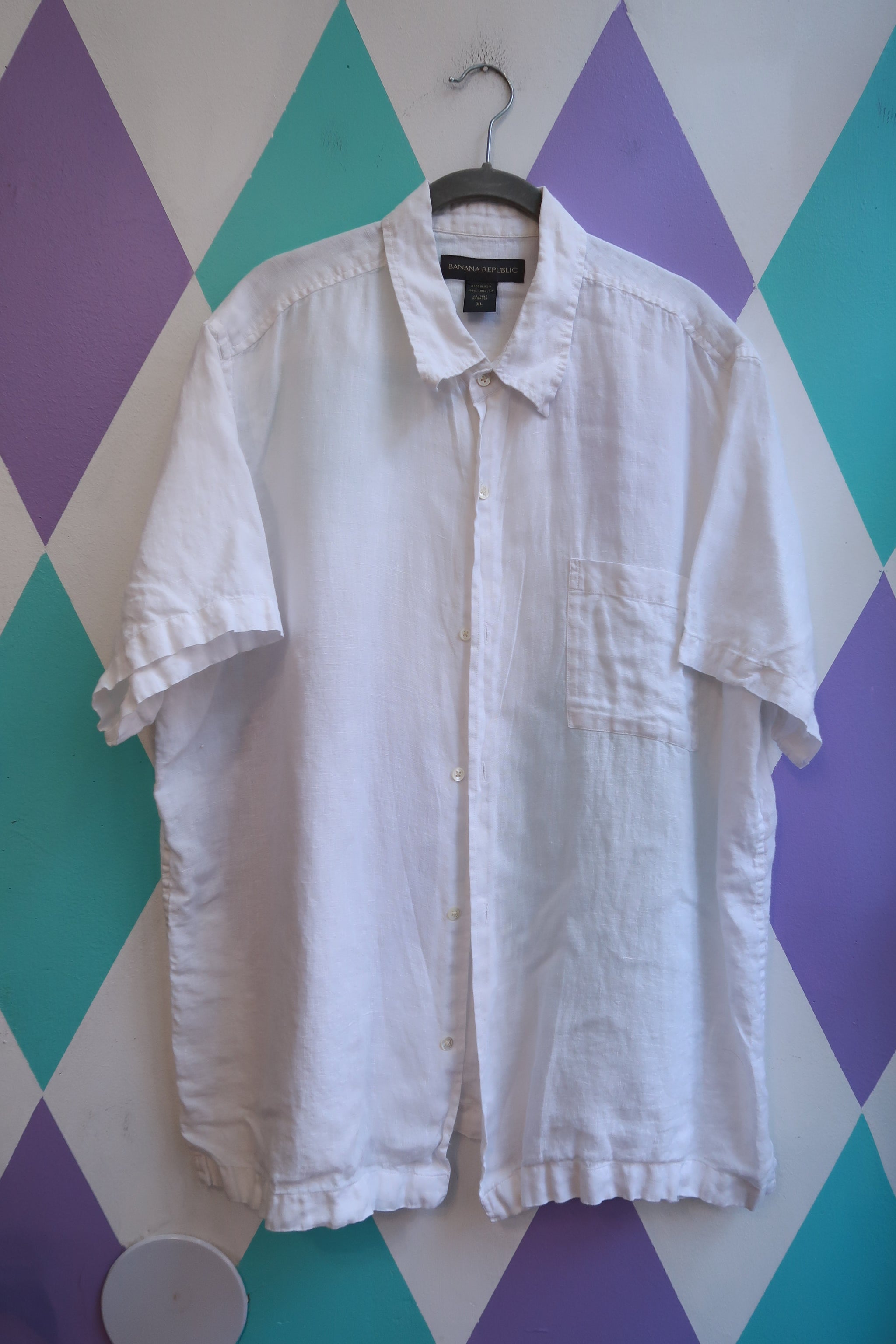 Vintage Banana Republic White 100% Linen Short Sleeve Button Up Shirt – Elektra Vintage