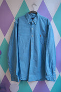 Men's vintage sky blue Polo Ralph Lauren Oxford shirt with button-down collar, classic 90s style, from Elektra Vintage.