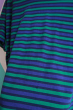 Load image into Gallery viewer, Men's vintage 90s J.Crew green and navy striped cotton T-shirt from Elektra Vintage, showing the front view with a classic fit.
