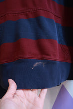 Load image into Gallery viewer, Vintage 2000s Polo Ralph Lauren striped rugby hoodie sweatshirt for men, featuring classic athletic style and stripe details.
