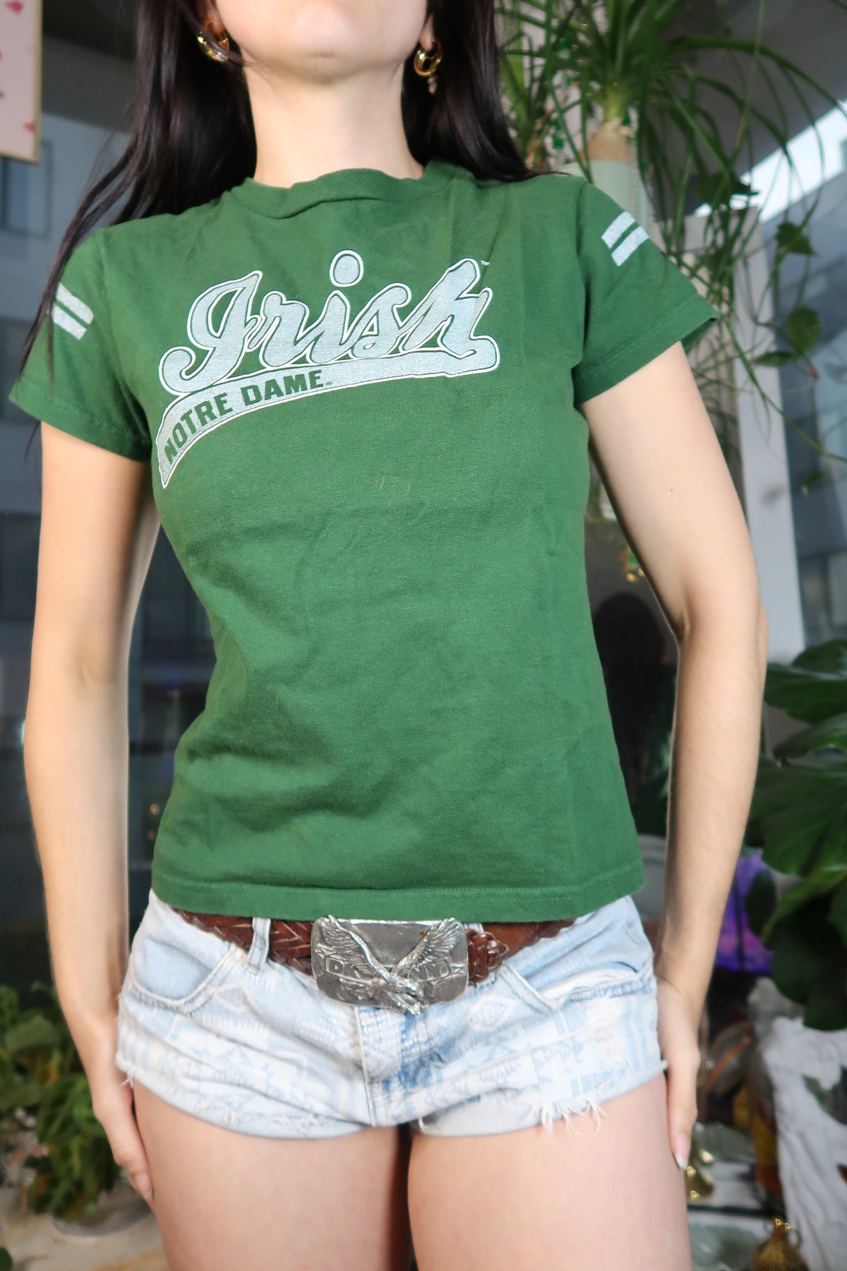 Vintage 2000s Notre Dame Irish Green Baby Tee