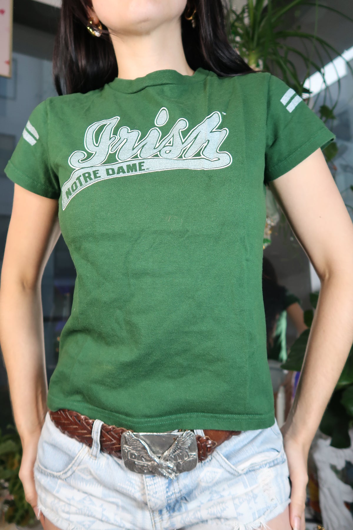 Vintage 2000s Notre Dame Irish Green Baby Tee