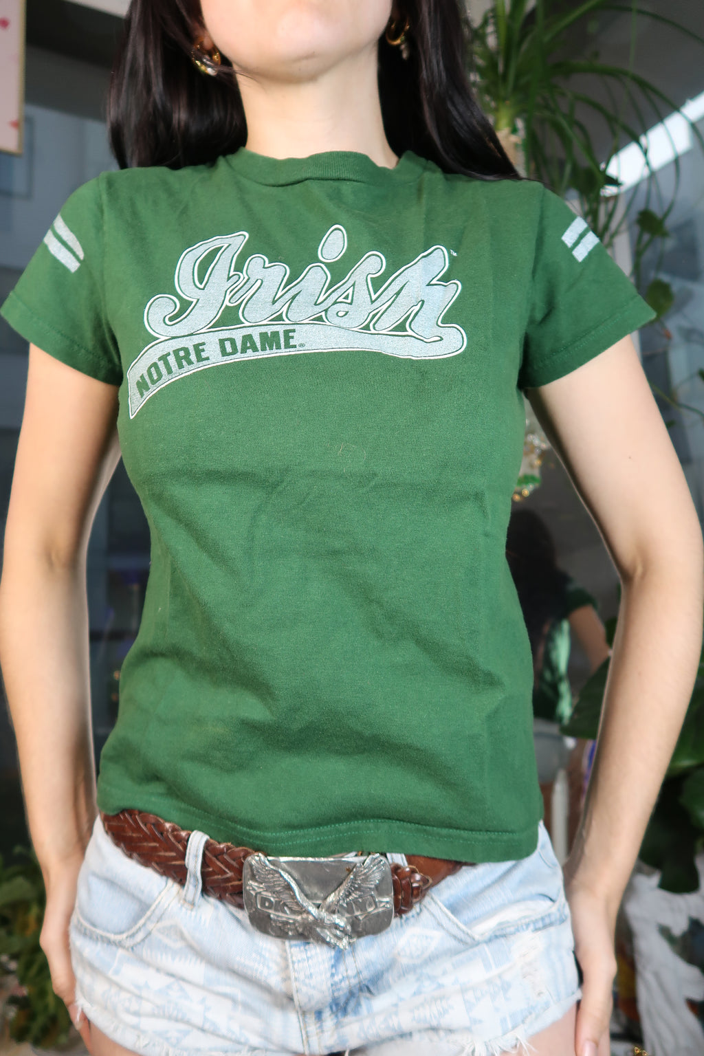 Vintage 2000s Notre Dame Irish Green Baby Tee