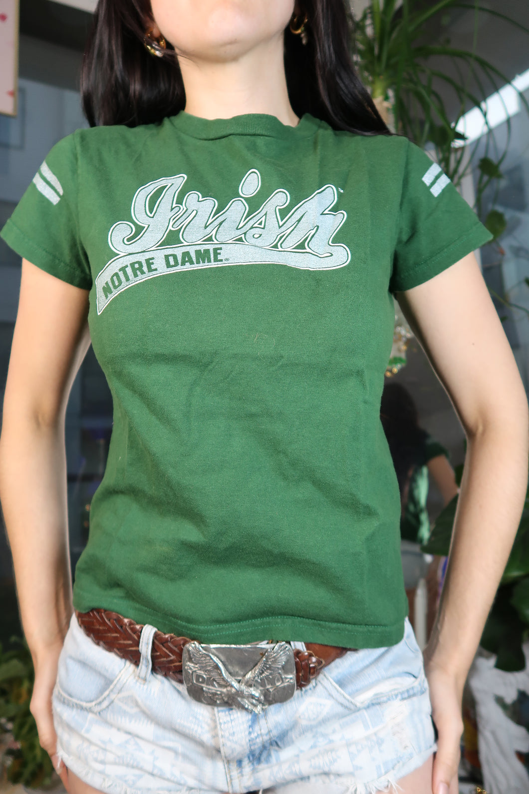 Vintage 2000s Notre Dame Irish Green Baby Tee