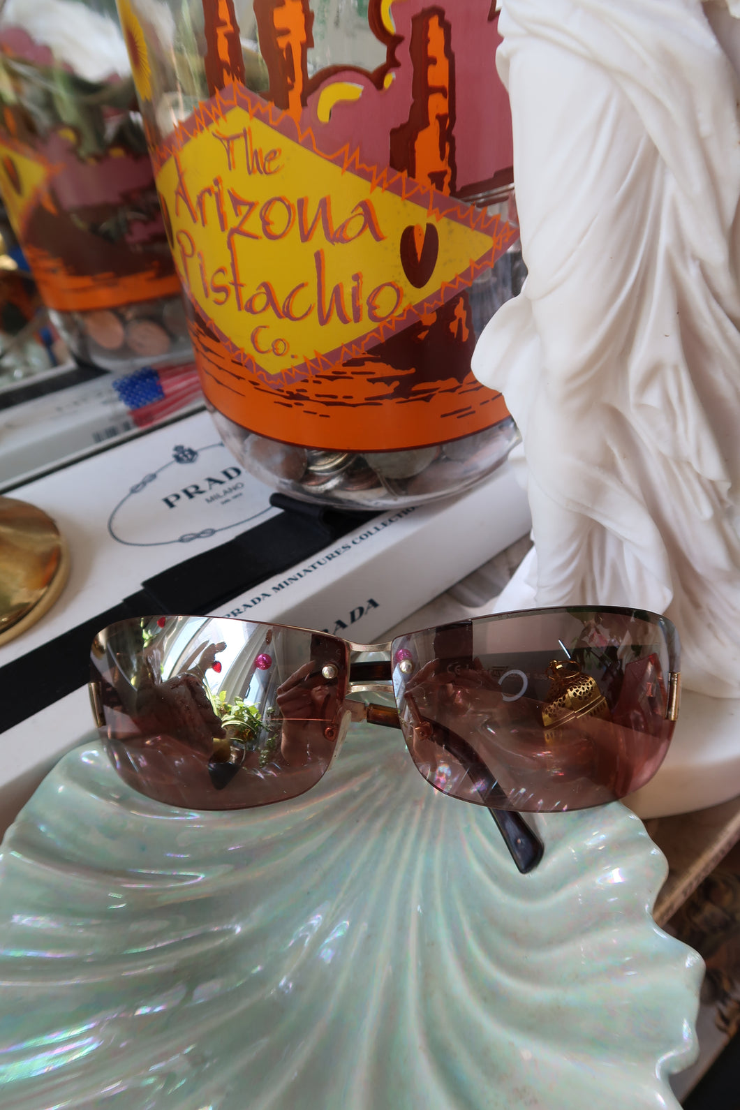 Vintage Juicy Couture Rimless Brown Reflective Sunglasses – Gold Hardware