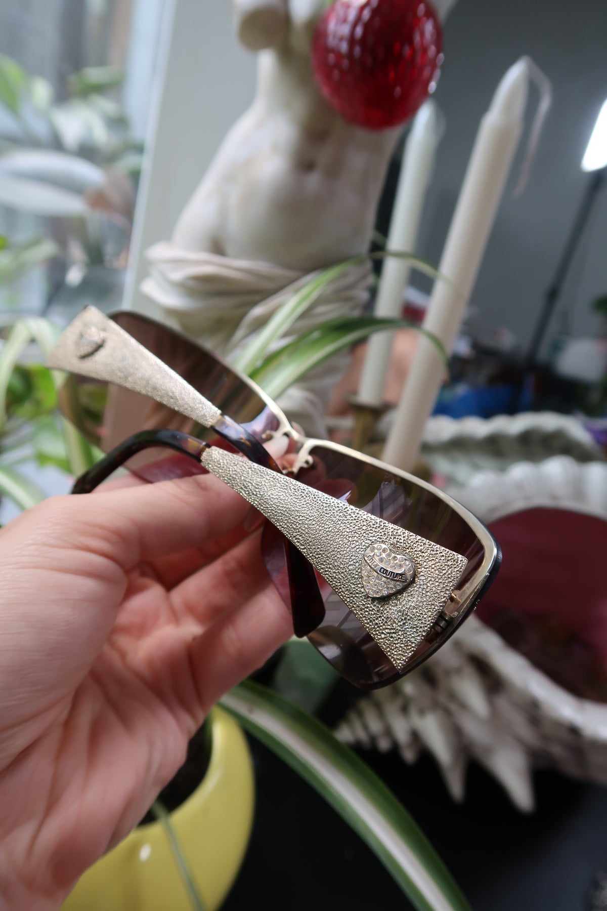 Vintage Juicy Couture Rimless Brown Reflective Sunglasses – Gold Hardware