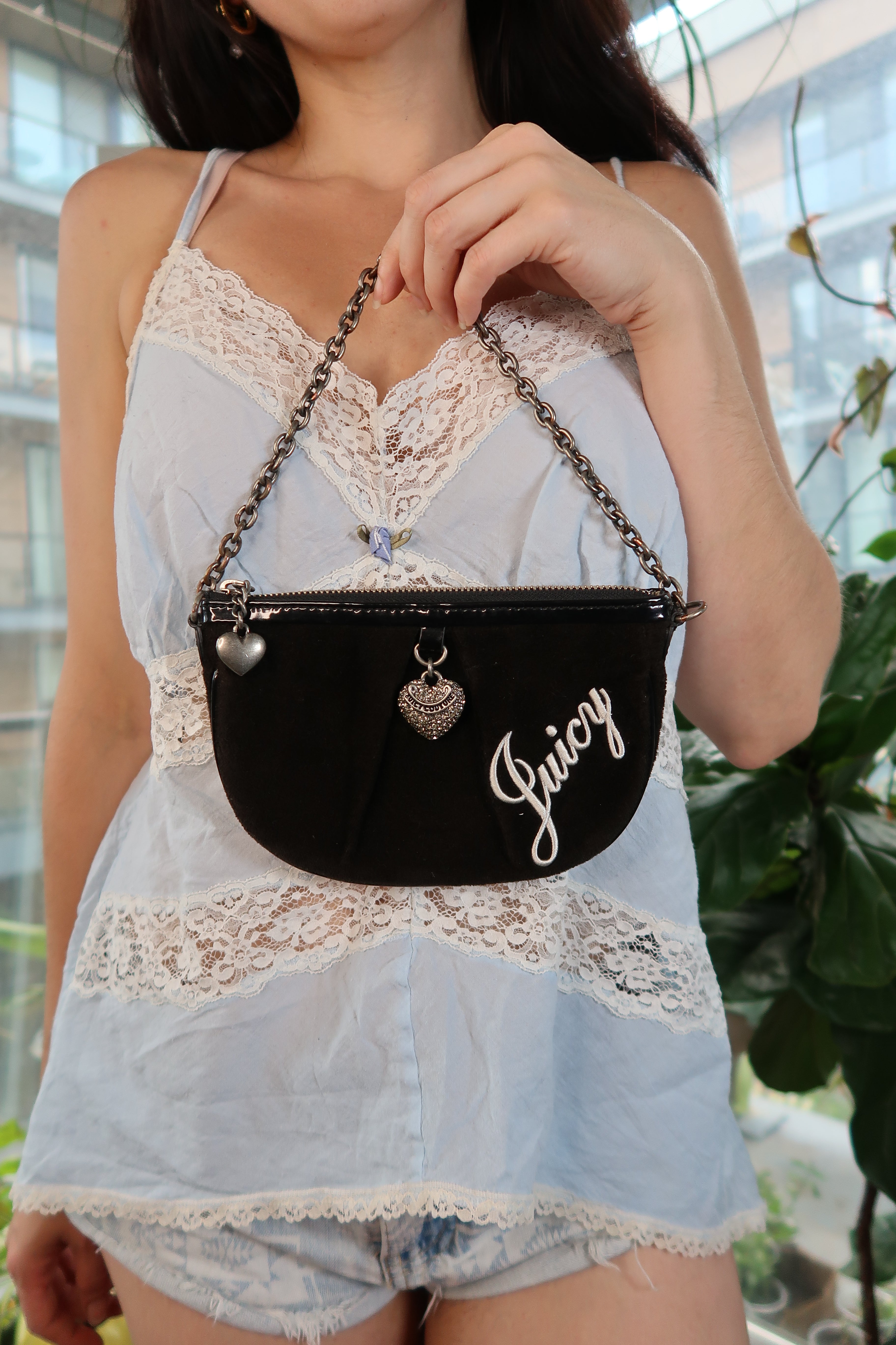 Vintage Juicy Couture Mini Shoulder Bag – Brown Velour with Chain