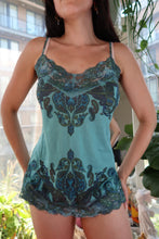 Load image into Gallery viewer, Vintage Teal Baroque Lace Trim Cami Top
