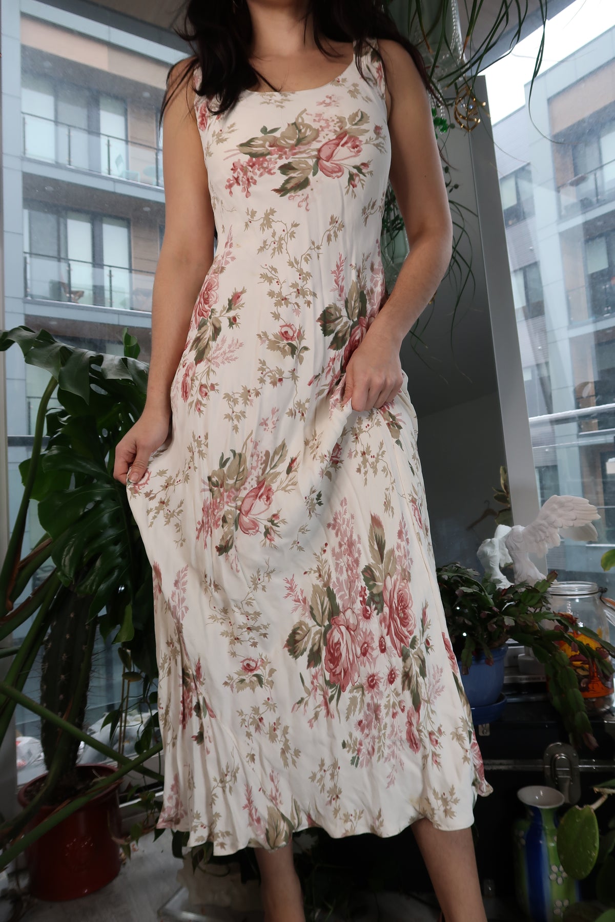 Vintage 90s Rose Floral Maxi Dress