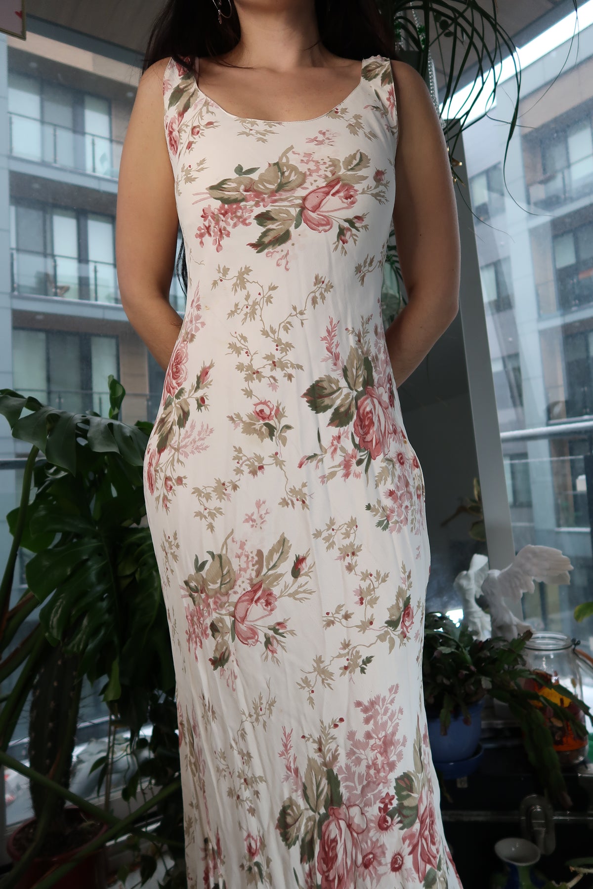 Vintage 90s Rose Floral Maxi Dress