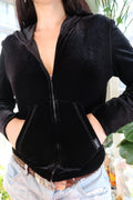 Vintage 2000s Black Velour Zip-Up Hoodie