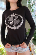 Vintage Juicy Couture Black Glitter Crest Long Sleeve Tee