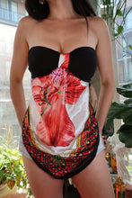 Load image into Gallery viewer, Y2K Scarf Print Strapless Top – Red Floral &amp; Leopard Border
