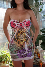 Load image into Gallery viewer, Vintage Y2K Tattoo Graphic Strapless Bodycon Mini Dress
