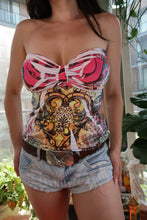 Load image into Gallery viewer, Vintage Y2K Tattoo Graphic Strapless Bodycon Mini Dress
