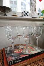 Load image into Gallery viewer, Vintage Etched Floral Stemmed Cocktail Glasses Set of 6
