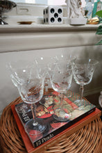 Load image into Gallery viewer, Vintage Etched Floral Stemmed Cocktail Glasses Set of 6
