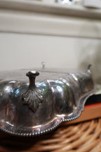 Load image into Gallery viewer, Vintage silver plate divided serving tray with scalloped edges and ornate feet by Elektra Vintage, showcasing intricate design details.
