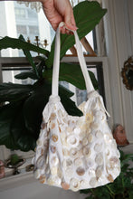 Load image into Gallery viewer, Vintage Y2K Cream Satin Beaded Mother of Pearl Shell Shoulder Bag Purse
