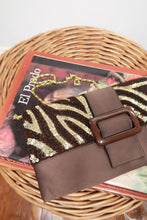 Load image into Gallery viewer, Vintage Y2K Brown Zebra Sequin Beaded Satin Clutch Shoulder Bag
