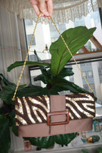 Load image into Gallery viewer, Vintage Y2K Brown Zebra Sequin Beaded Satin Clutch Shoulder Bag
