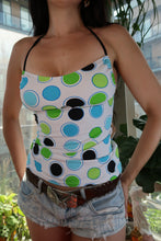 Load image into Gallery viewer, Vintage 2000s Polka Dot Halter Top – Blue, Green &amp; Black on White
