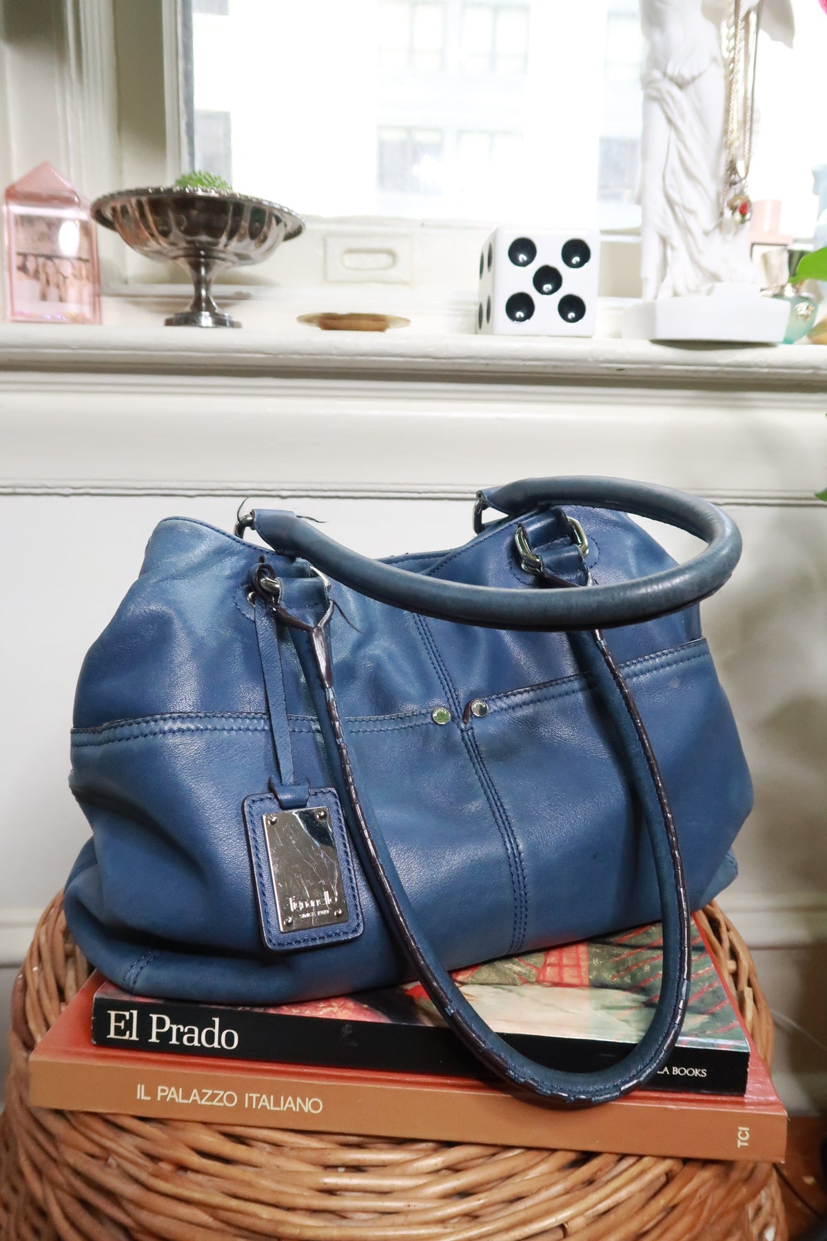 Vintage Tignanello Blue Genuine Leather Shoulder Bag Purse
