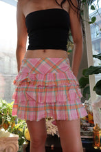 Load image into Gallery viewer, Vintage 2000s Pink Plaid Ruffle Mini Skirt – Y2K Tiered Preppy Skirt
