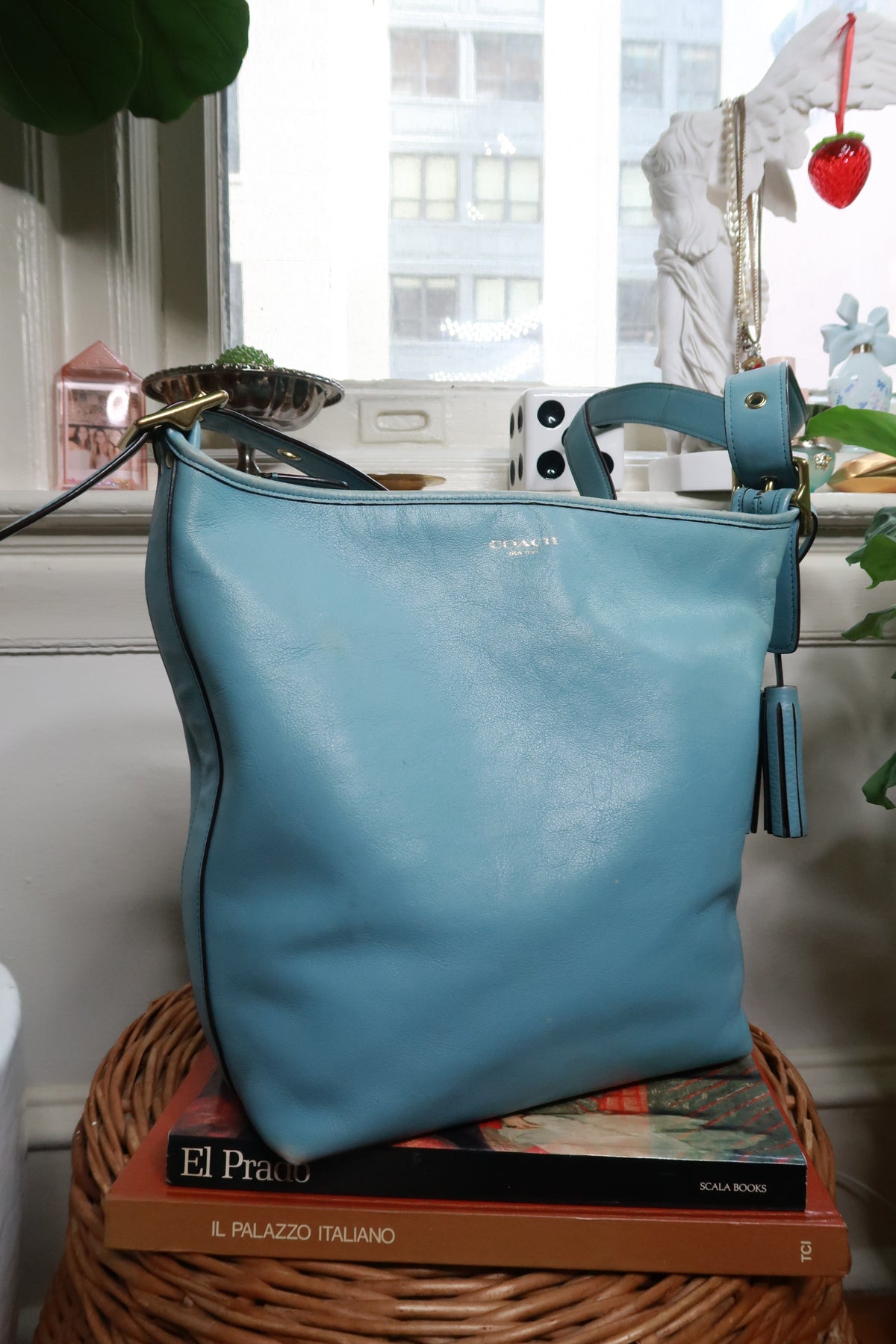 Vintage Coach 19889 Blue Leather Legacy Tassel Bag