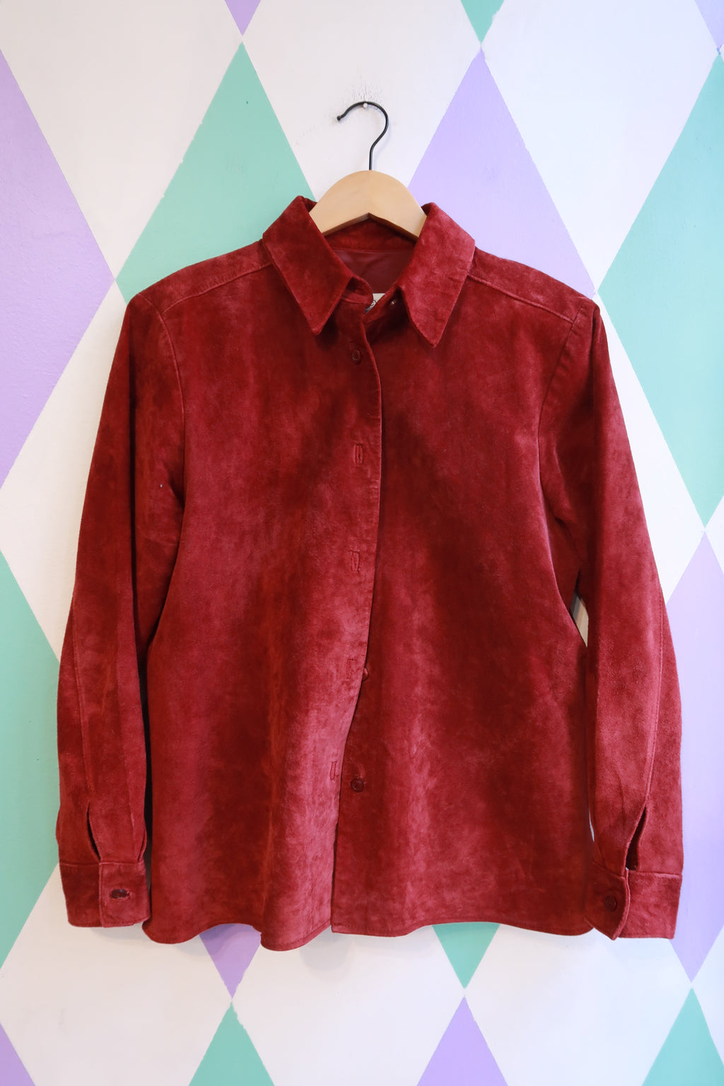 Vintage Burgundy Red Suede Button-Up Shirt Jacket - Elektra Vintage