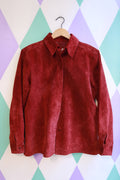 Vintage Burgundy Red Suede Button-Up Shirt Jacket - Elektra Vintage