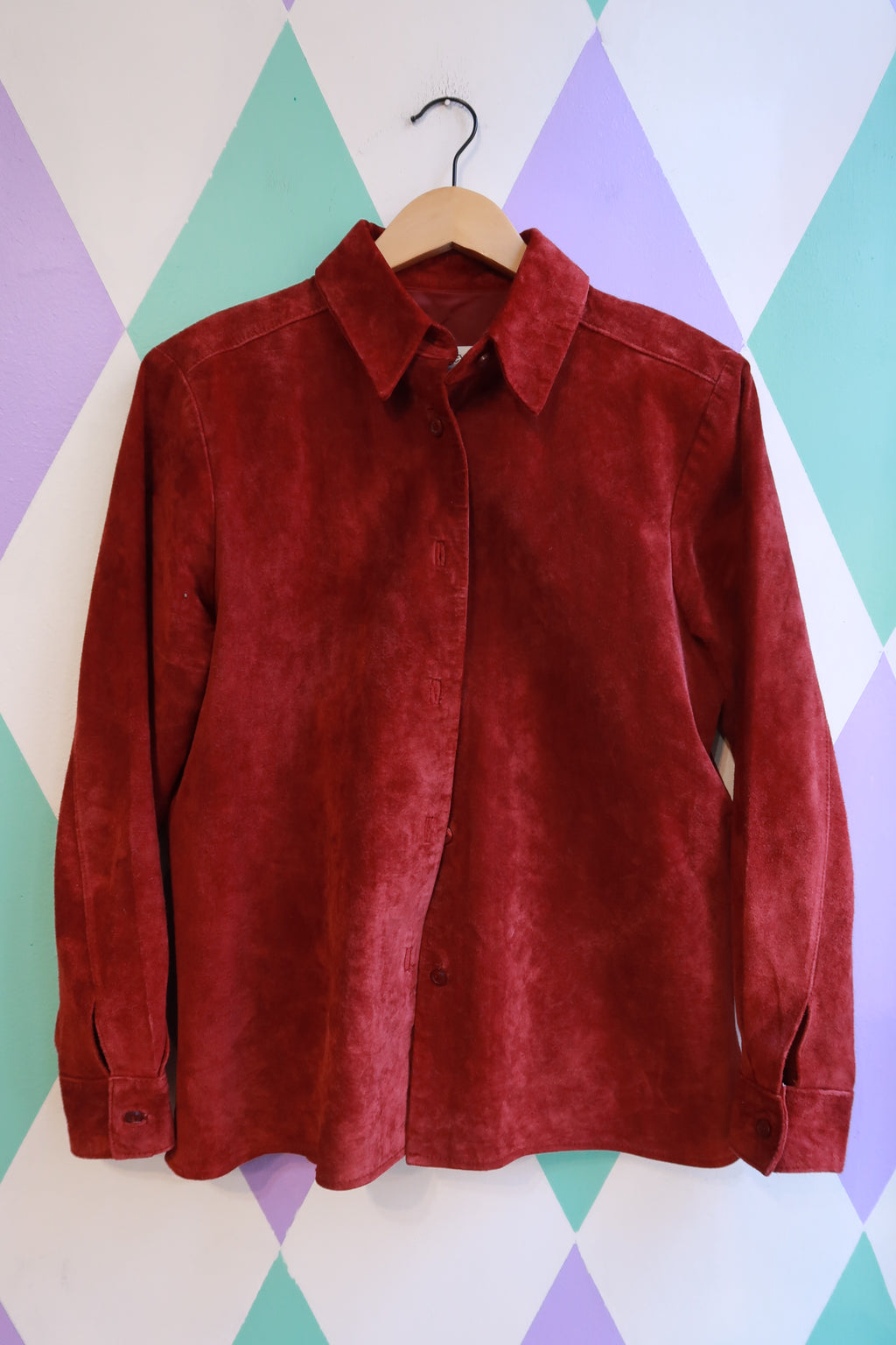 Vintage Burgundy Red Suede Button-Up Shirt Jacket - Elektra Vintage
