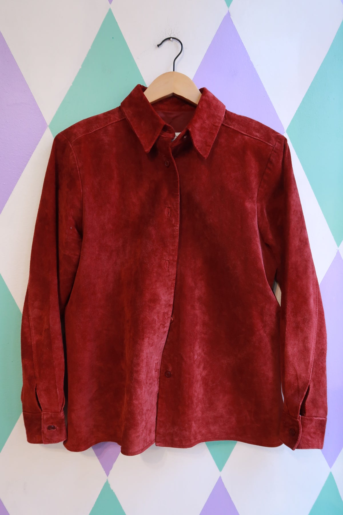 Vintage Burgundy Red Suede Button-Up Shirt Jacket - Elektra Vintage