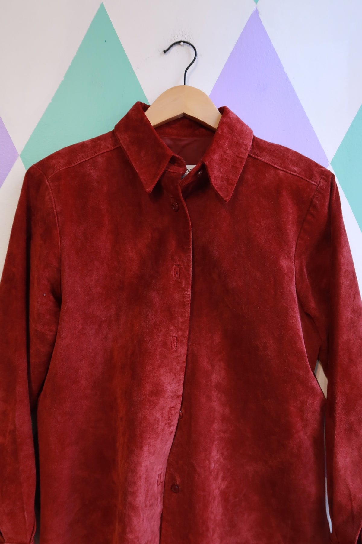 Vintage Burgundy Red Suede Button-Up Shirt Jacket - Elektra Vintage