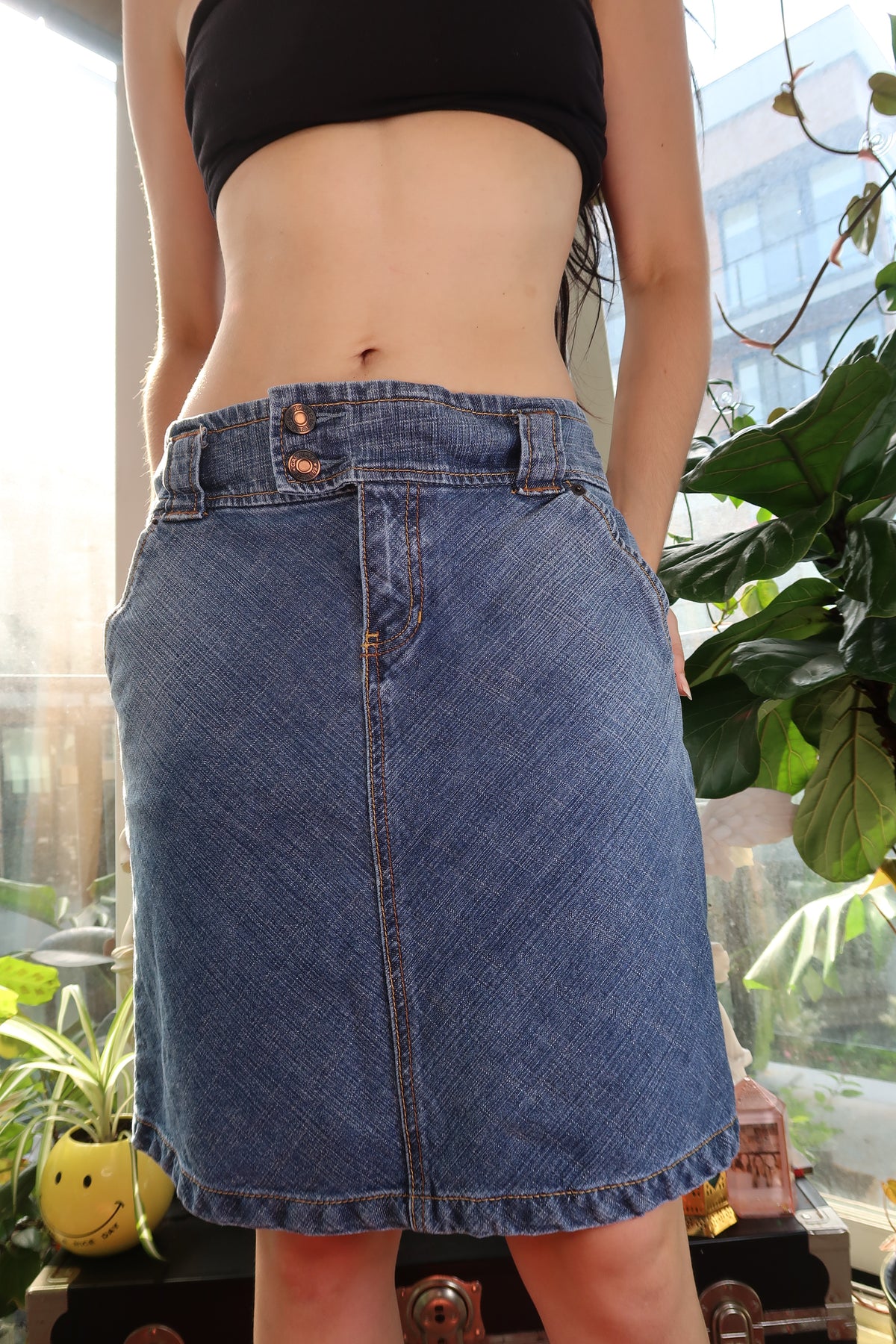 Vintage Y2K Vintage Medium-Wash Denim Knee-Length Skirt