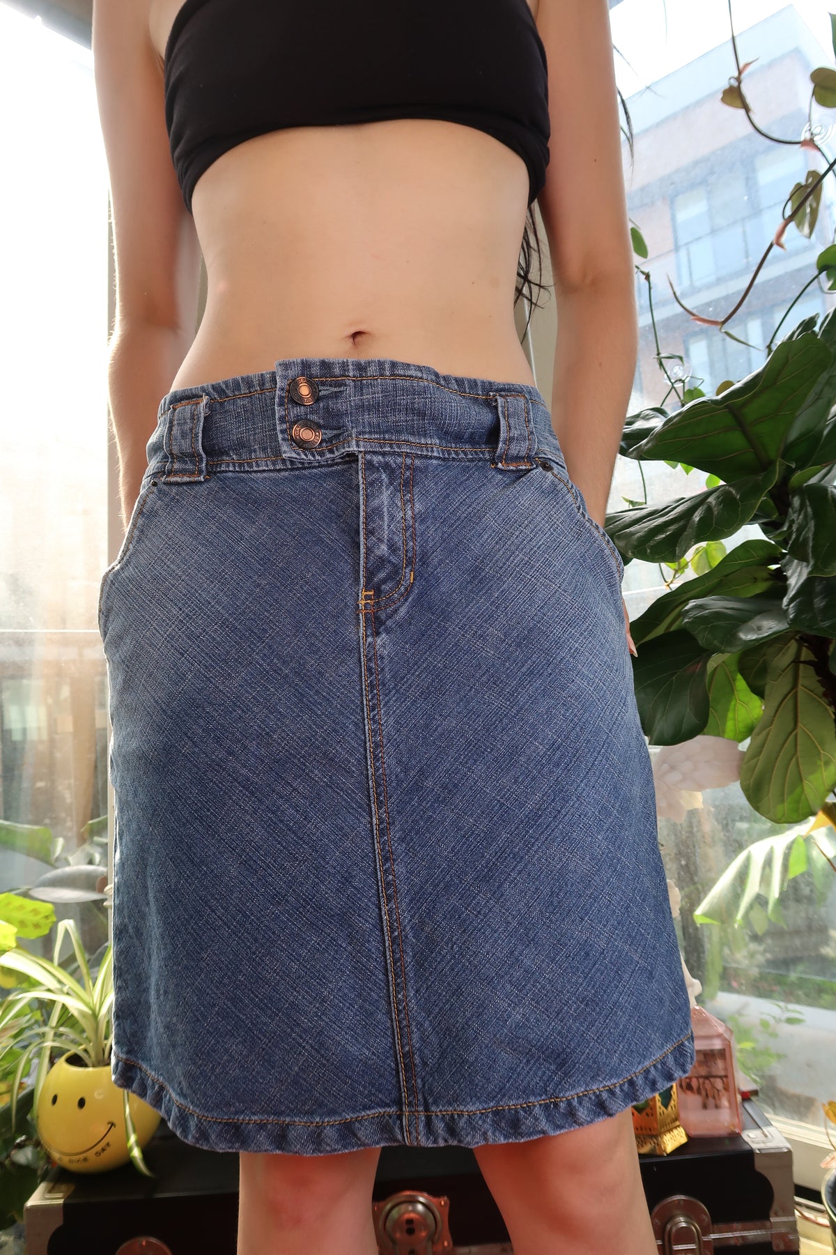Vintage Y2K Vintage Medium-Wash Denim Knee-Length Skirt