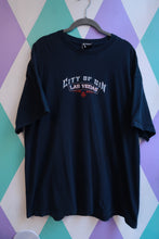 Load image into Gallery viewer, Black men's graphic T-shirt by Elektra Vintage featuring a vintage 2000s Las Vegas City of Sin casino pin-up design.
