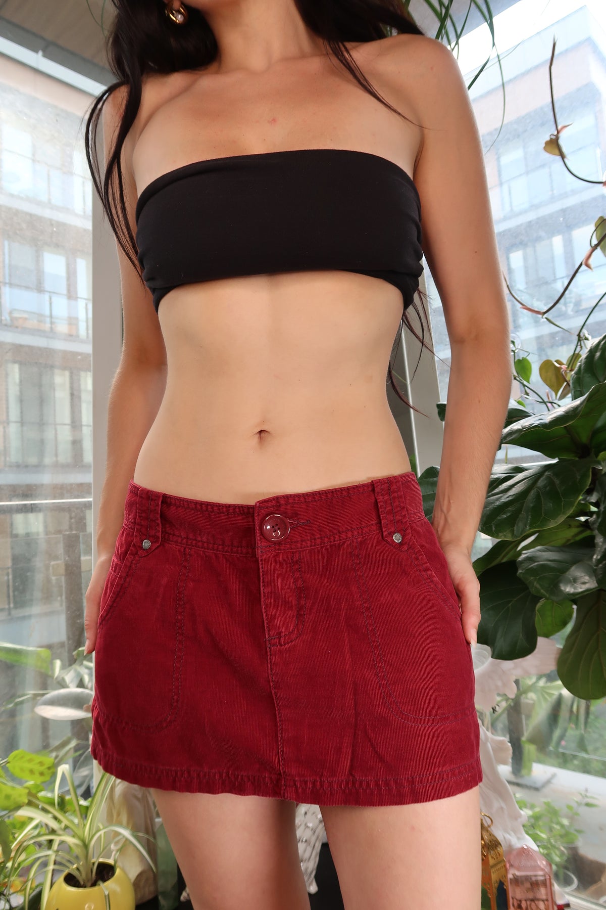 Y2K Vintage Red Corduroy Mini Skirt