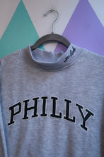 Load image into Gallery viewer, Elektra Vintage men's gray embroidered mock neck sweatshirt featuring a vintage Philadelphia Go Birds design and crewneck style.
