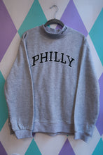 Load image into Gallery viewer, Gray men's embroidered mock neck sweatshirt by Elektra Vintage featuring a Philadelphia Go Birds design and crewneck pullover style.
