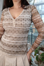 Load image into Gallery viewer, Vintage Neutral Polka Dot Mesh Long Sleeve Top
