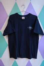Load image into Gallery viewer, Men's navy graphic T-shirt by Elektra Vintage featuring a vintage Y2K Hard Rock Cafe Florence guitar logo design.
