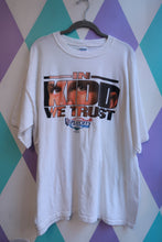 Load image into Gallery viewer, White men's NBA Playoffs Jason Kidd graphic T-shirt by Elektra Vintage, featuring vintage basketball design and "In Kidd We Trust" text.
