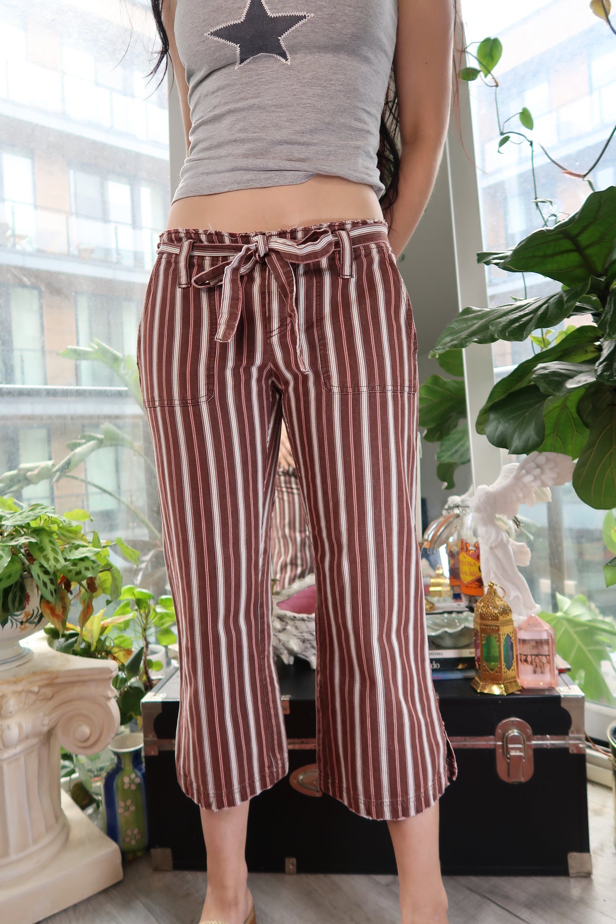Vintage American Eagle Striped Denim Cropped Pants