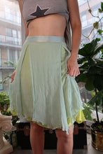 Load image into Gallery viewer, Vintage Free People 100% Silk Layered Skirt – Pastel Mint &amp; Lime Green
