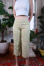 Load image into Gallery viewer, Vintage Y2K Talbots green floral embroidered cropped pants for women, showcasing floral embroidery and tailored fit.
