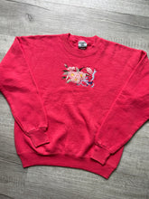 Load image into Gallery viewer, 90s Vintage Pink Flower Embroidered Graphic Crewneck Sweater
