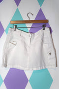 Elektra Vintage white linen cargo mini skirt for women, featuring a casual, vintage style with pockets and a relaxed fit.